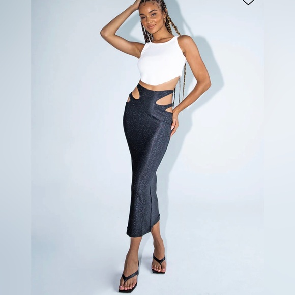 Princess Polly Dresses & Skirts - Princess Polly Ava midi skirt black lurex 0 new with tags